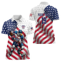 Custom USA Ice Hockey Women Polo Shirt Eagle Mascot Stars and Stripes Design
