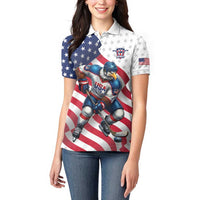 Custom USA Ice Hockey Women Polo Shirt Eagle Mascot Stars and Stripes Design