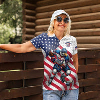 Custom USA Ice Hockey Women Polo Shirt Eagle Mascot Stars and Stripes Design