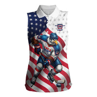 Custom USA Ice Hockey Women Sleeveless Polo Shirt Eagle Mascot Stars and Stripes Design