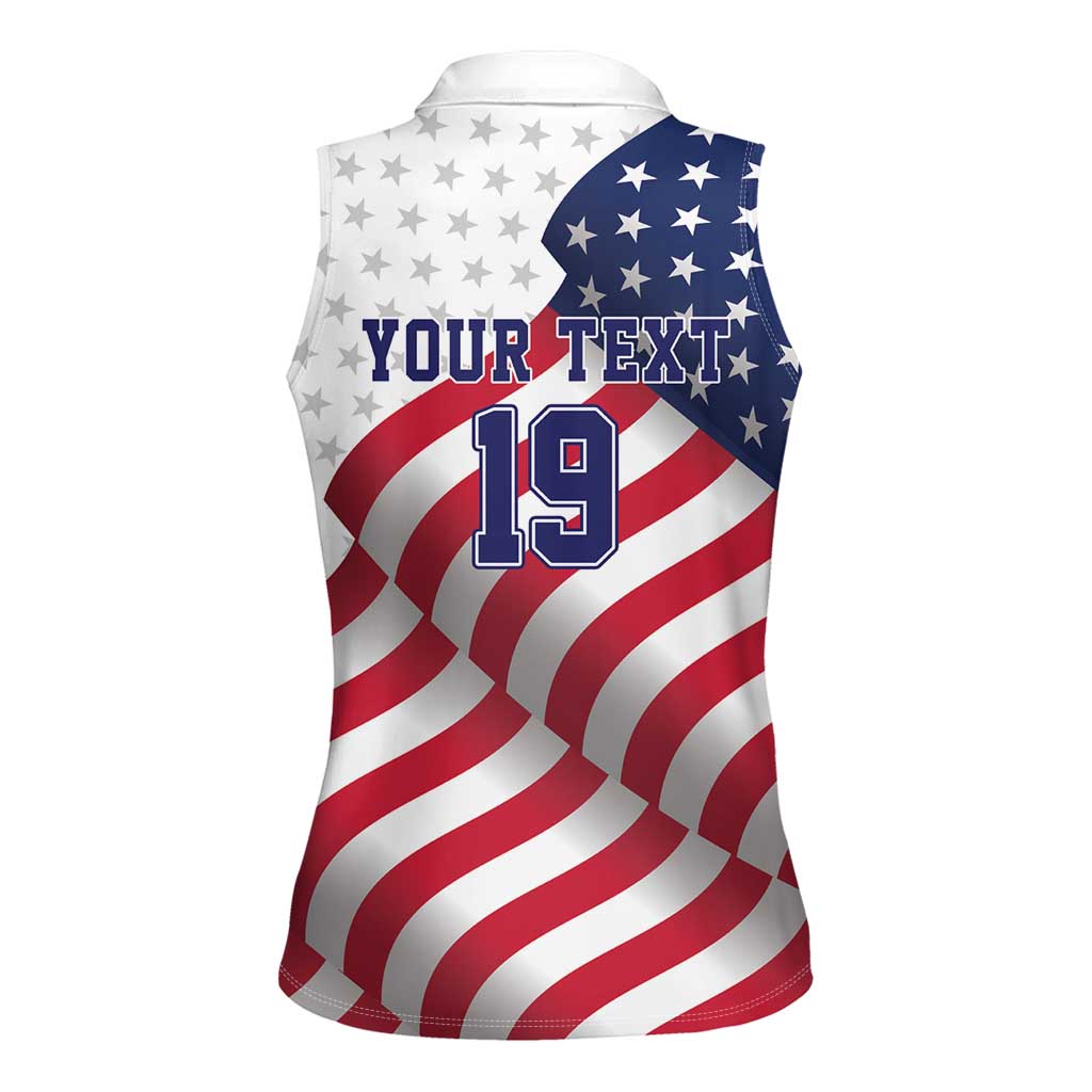 Custom USA Ice Hockey Women Sleeveless Polo Shirt Eagle Mascot Stars and Stripes Design