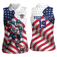 Custom USA Ice Hockey Women Sleeveless Polo Shirt Eagle Mascot Stars and Stripes Design