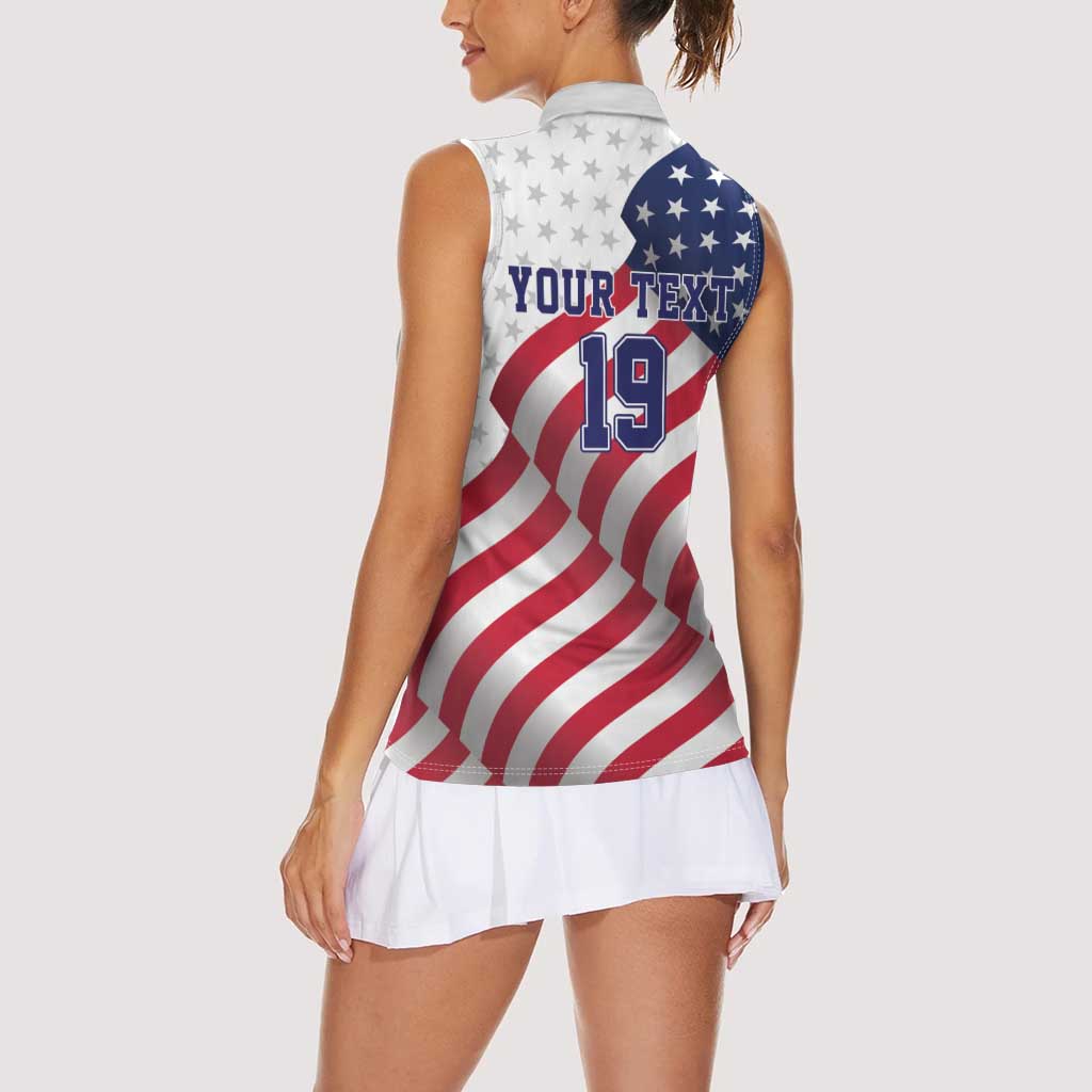 Custom USA Ice Hockey Women Sleeveless Polo Shirt Eagle Mascot Stars and Stripes Design