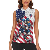 Custom USA Ice Hockey Women Sleeveless Polo Shirt Eagle Mascot Stars and Stripes Design
