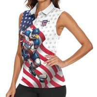 Custom USA Ice Hockey Women Sleeveless Polo Shirt Eagle Mascot Stars and Stripes Design
