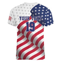 Custom USA Ice Hockey Women V-Neck T-Shirt Eagle Mascot Stars and Stripes Design