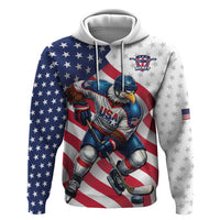 Custom USA Ice Hockey Zip Hoodie Eagle Mascot Stars and Stripes Design