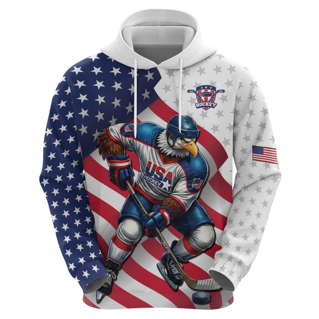 Custom USA Ice Hockey Zip Hoodie Eagle Mascot Stars and Stripes Design