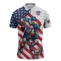 Custom USA Ice Hockey Zipper Polo Shirt Eagle Mascot Stars and Stripes Design