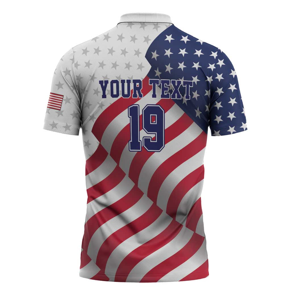 Custom USA Ice Hockey Zipper Polo Shirt Eagle Mascot Stars and Stripes Design