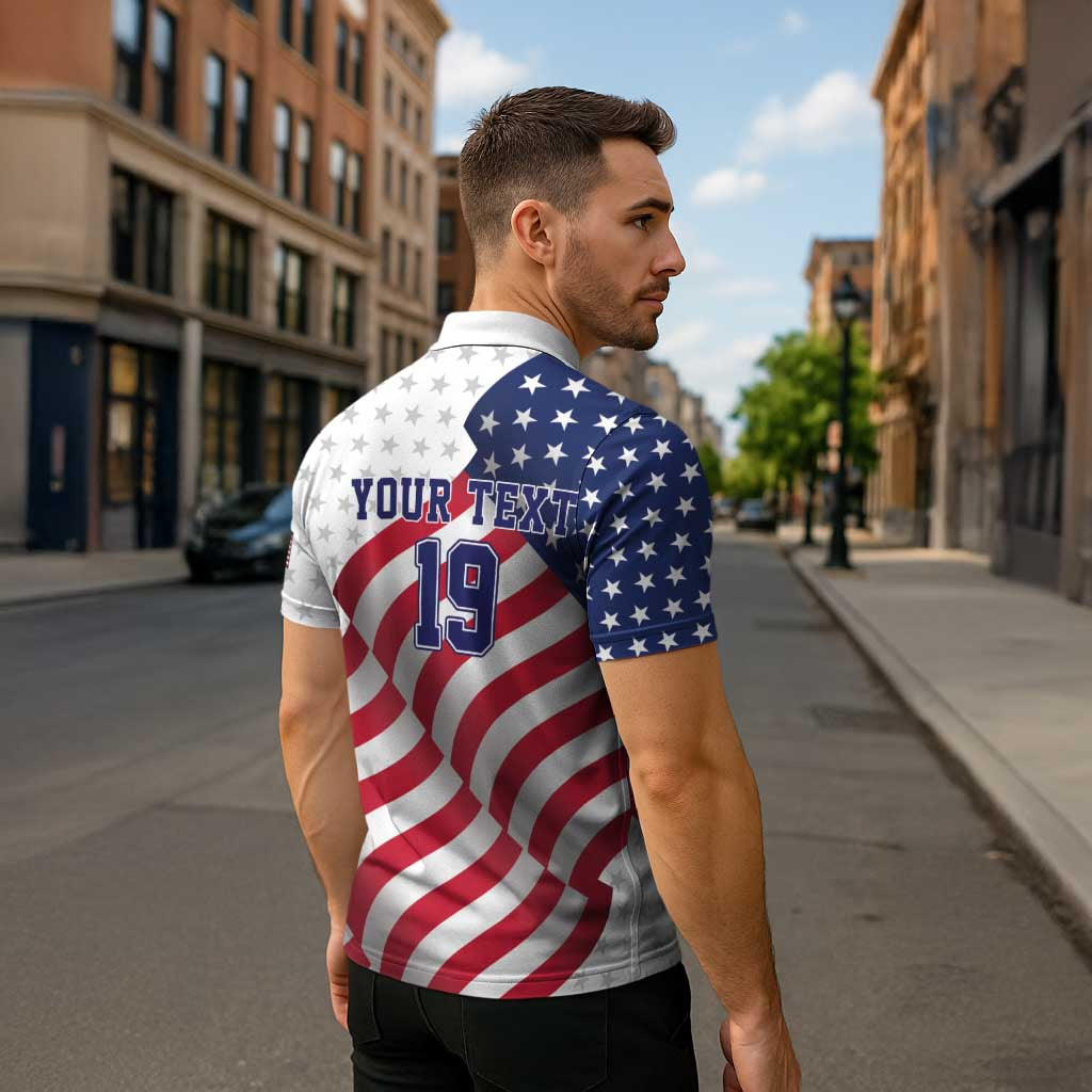 Custom USA Ice Hockey Zipper Polo Shirt Eagle Mascot Stars and Stripes Design