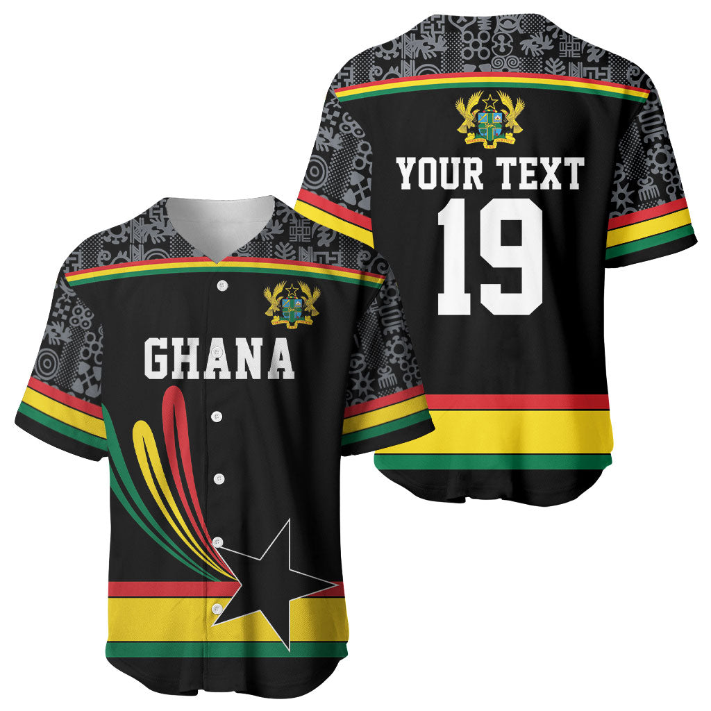 Custom World Football 2026 Ghana Baseball Jersey Black Star Adinkra Heritage Black Version
