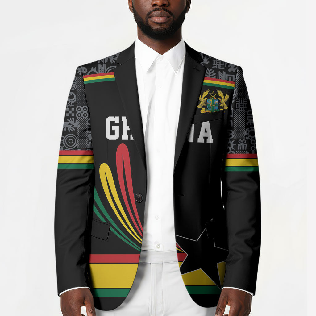 Custom World Football 2026 Ghana Blazer Black Star Adinkra Heritage Black Version