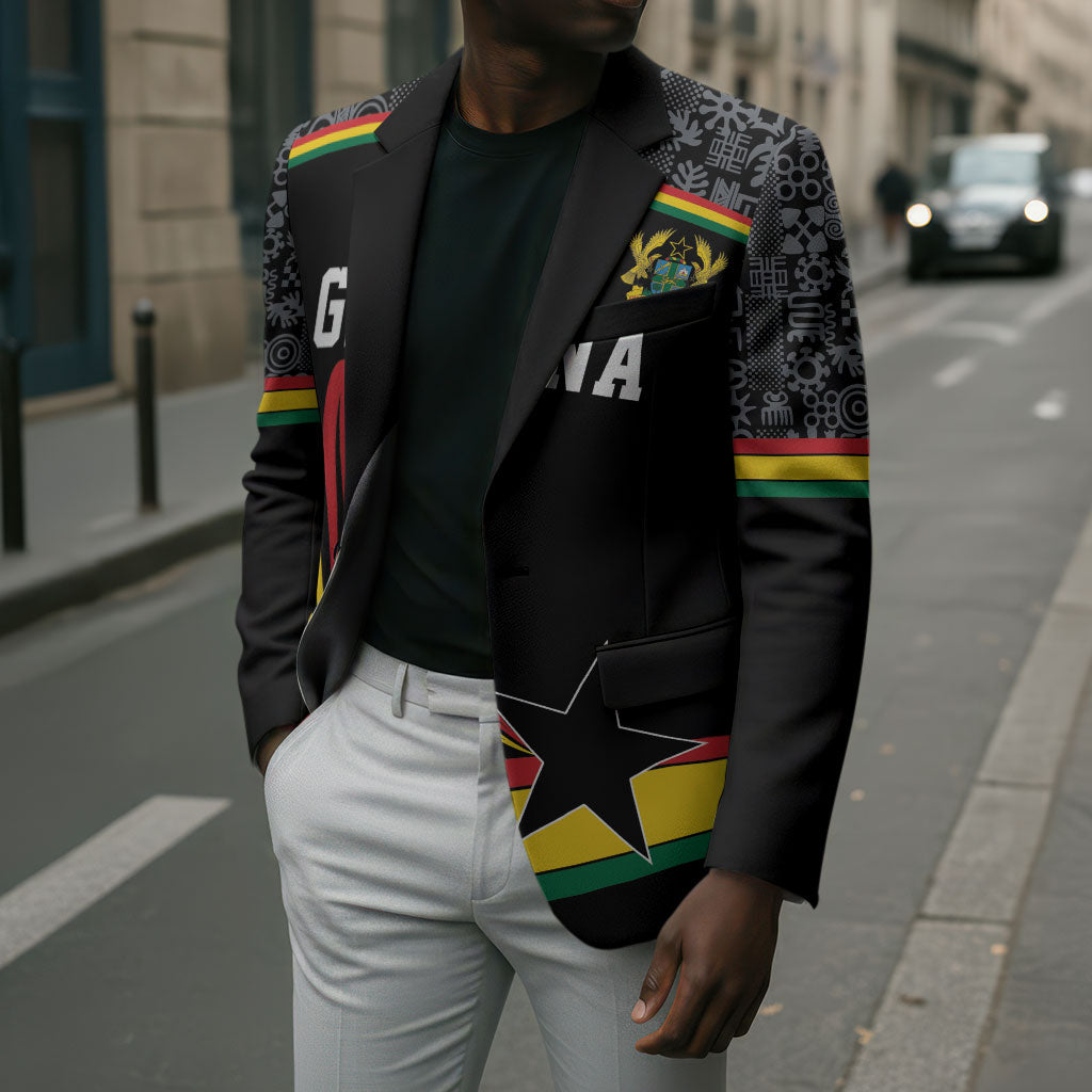 Custom World Football 2026 Ghana Blazer Black Star Adinkra Heritage Black Version