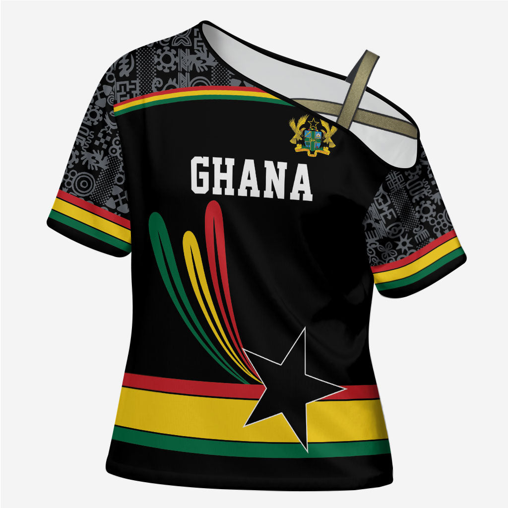 Custom World Football 2026 Ghana Cross Shoulder Shirt Black Star Adinkra Heritage Black Version