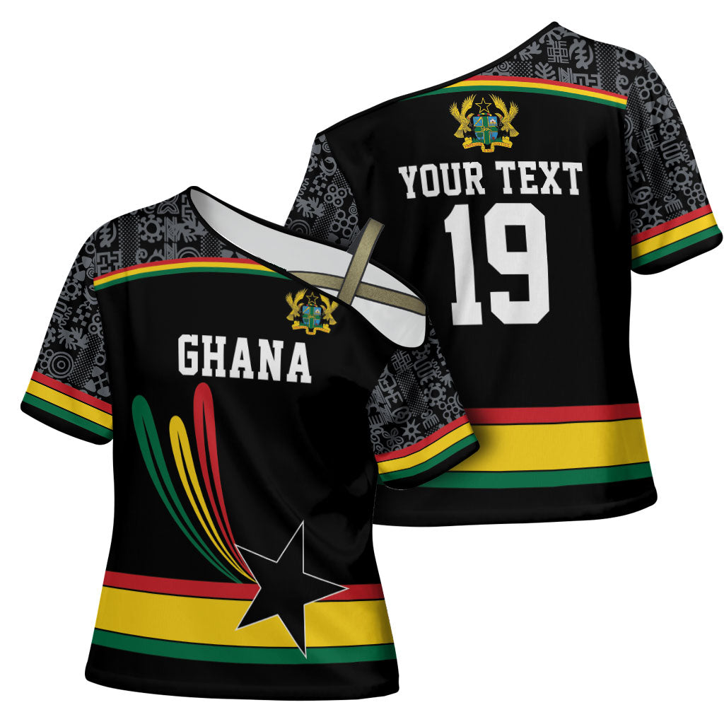 Custom World Football 2026 Ghana Cross Shoulder Shirt Black Star Adinkra Heritage Black Version