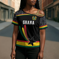Custom World Football 2026 Ghana Cross Shoulder Shirt Black Star Adinkra Heritage Black Version