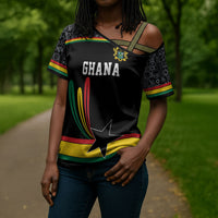 Custom World Football 2026 Ghana Cross Shoulder Shirt Black Star Adinkra Heritage Black Version