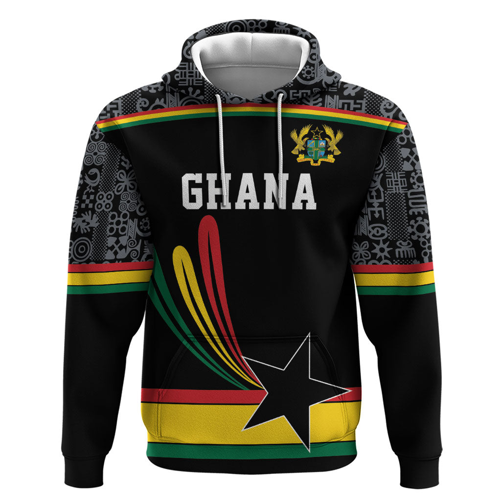 Custom World Football 2026 Ghana Hoodie Black Star Adinkra Heritage Black Version