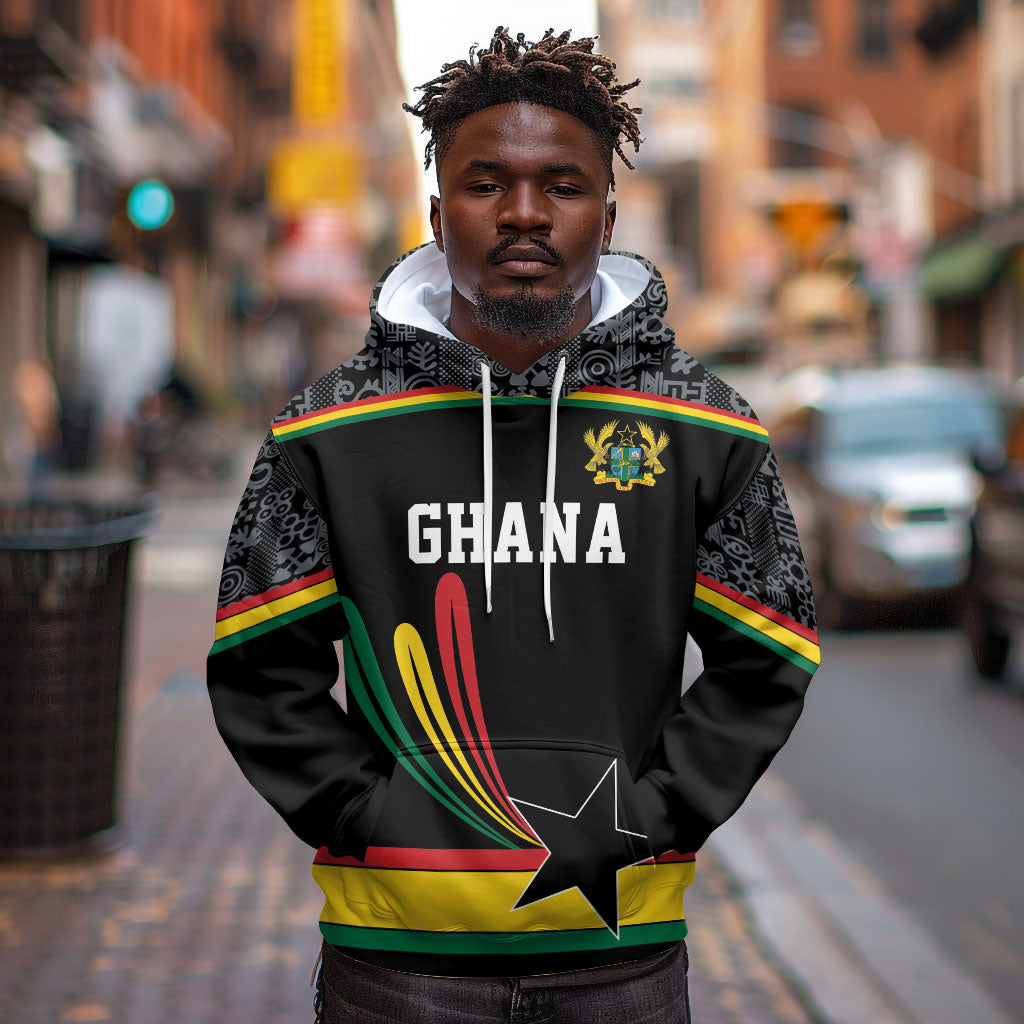 Custom World Football 2026 Ghana Hoodie Black Star Adinkra Heritage Black Version