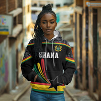 Custom World Football 2026 Ghana Hoodie Black Star Adinkra Heritage Black Version