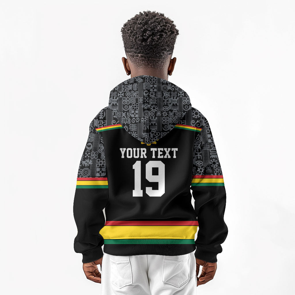Custom World Football 2026 Ghana Kid Hoodie Black Star Adinkra Heritage Black Version