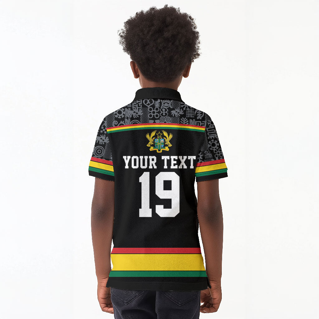 Custom World Football 2026 Ghana Kid Polo Shirt Black Star Adinkra Heritage Black Version
