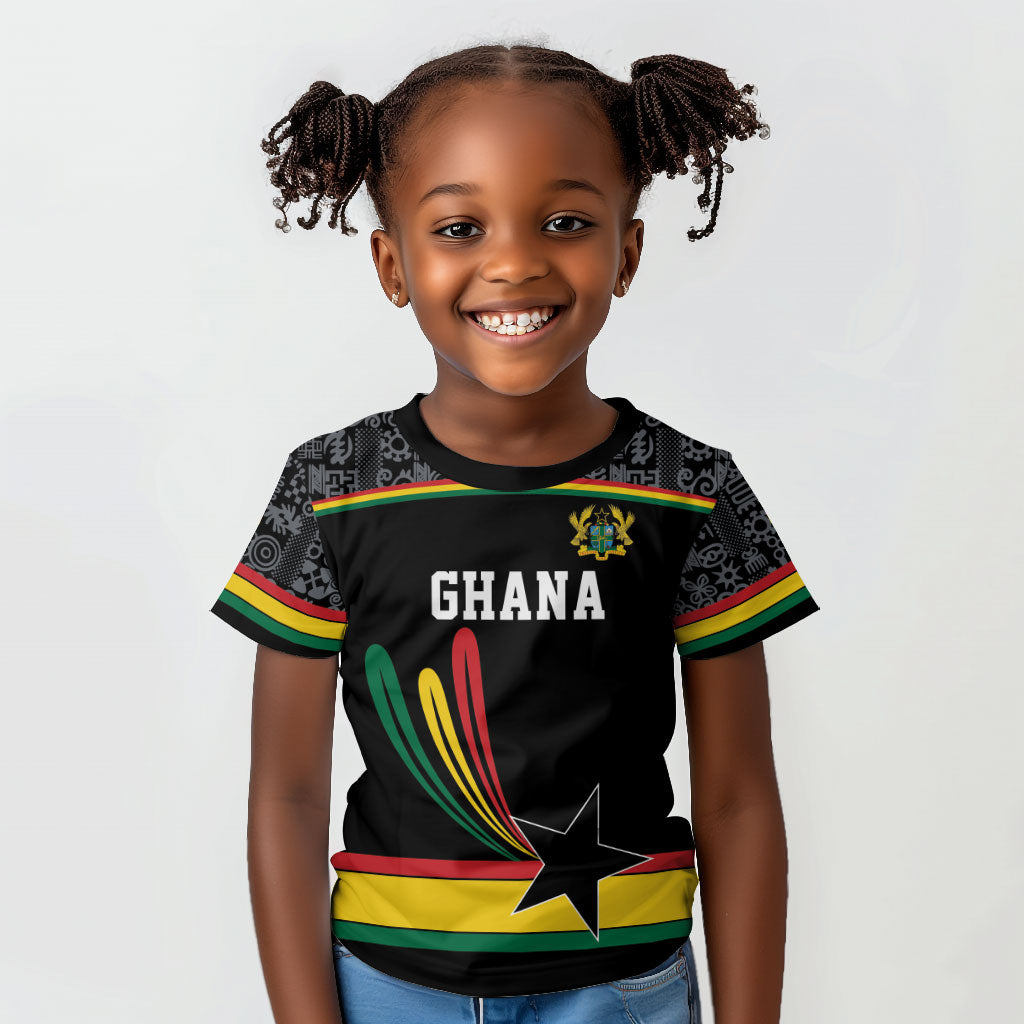 Custom World Football 2026 Ghana Kid T shirt Black Star Adinkra Heritage Black Version