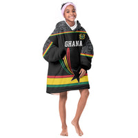Custom World Football 2026 Ghana Kid Wearable Blanket Hoodie Black Star Adinkra Heritage Black Version
