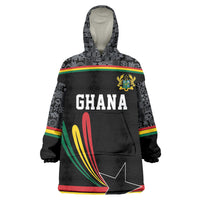 Custom World Football 2026 Ghana Kid Wearable Blanket Hoodie Black Star Adinkra Heritage Black Version