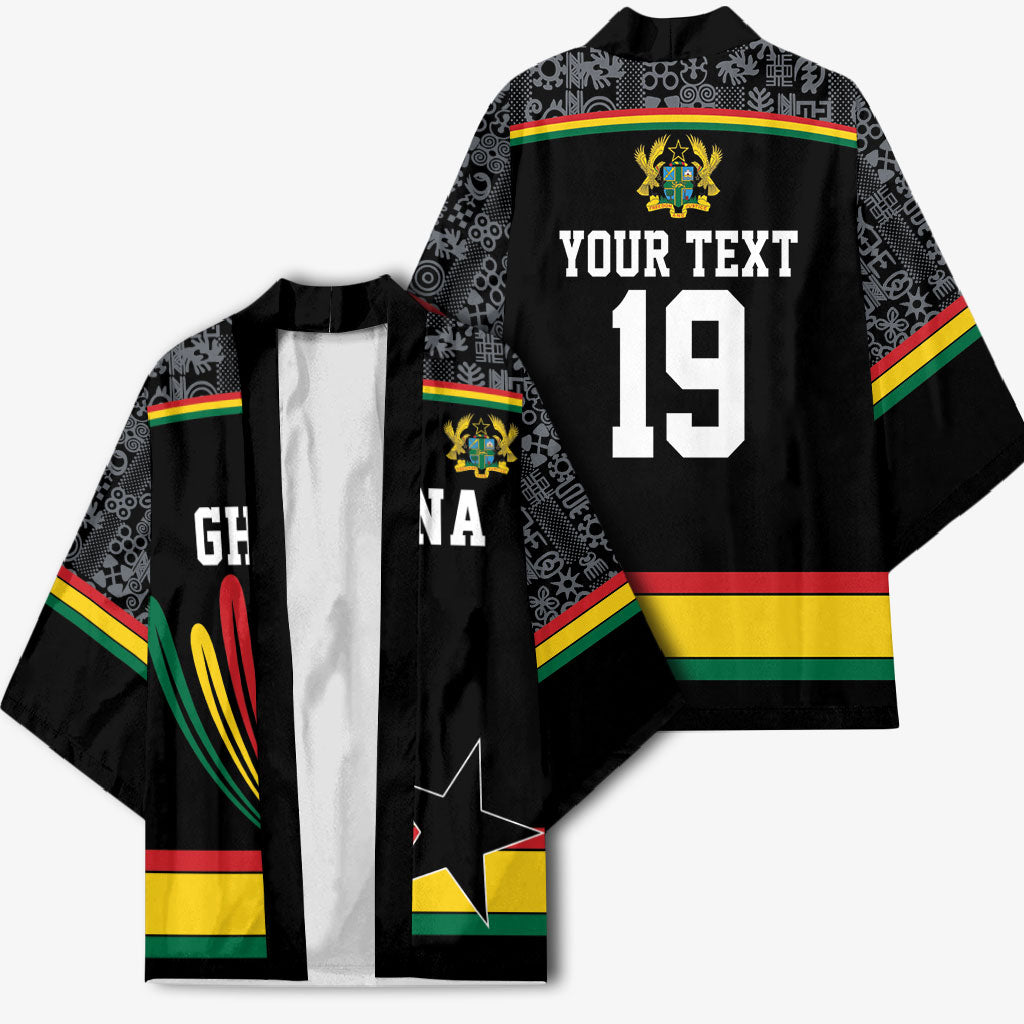 Custom World Football 2026 Ghana Kimono Black Star Adinkra Heritage Black Version