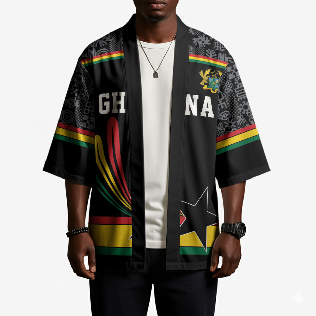Custom World Football 2026 Ghana Kimono Black Star Adinkra Heritage Black Version
