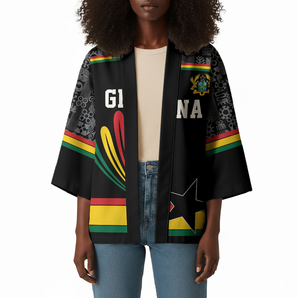 Custom World Football 2026 Ghana Kimono Black Star Adinkra Heritage Black Version