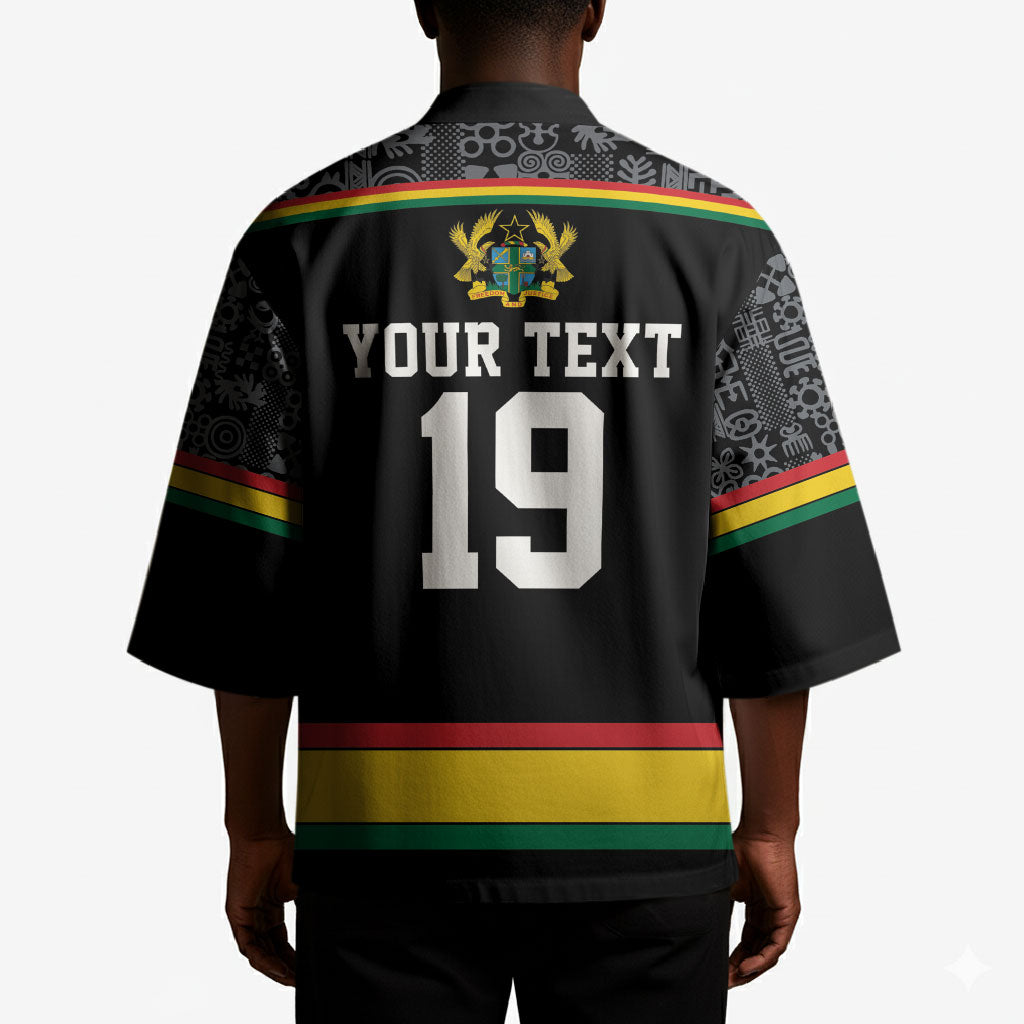 Custom World Football 2026 Ghana Kimono Black Star Adinkra Heritage Black Version