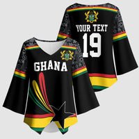 Custom World Football 2026 Ghana Kimono Sleeve Blouse Black Star Adinkra Heritage Black Version