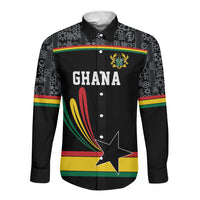 Custom World Football 2026 Ghana Long Sleeve Button Shirt Black Star Adinkra Heritage Black Version