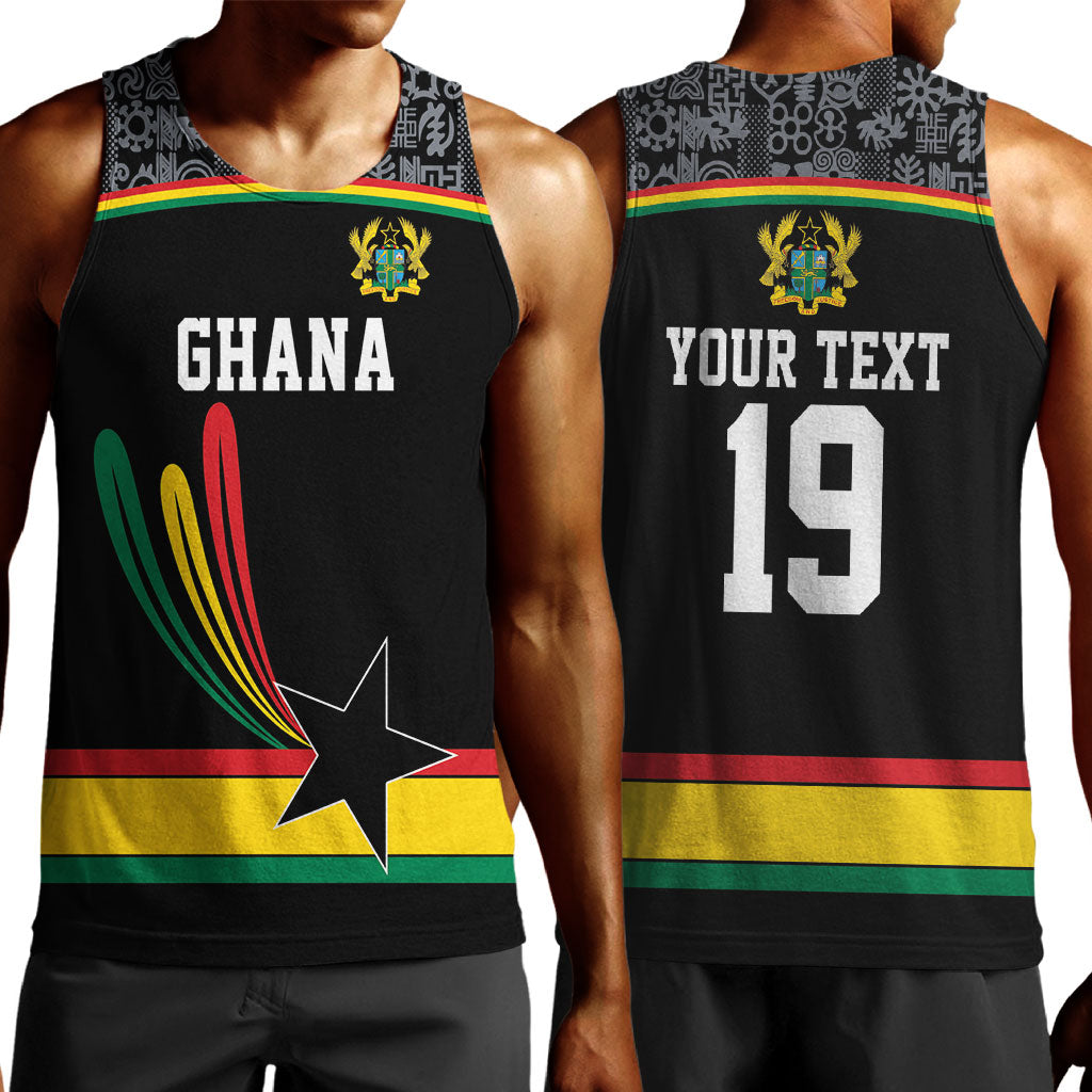 Custom World Football 2026 Ghana Men Tank Top Black Star Adinkra Heritage Black Version