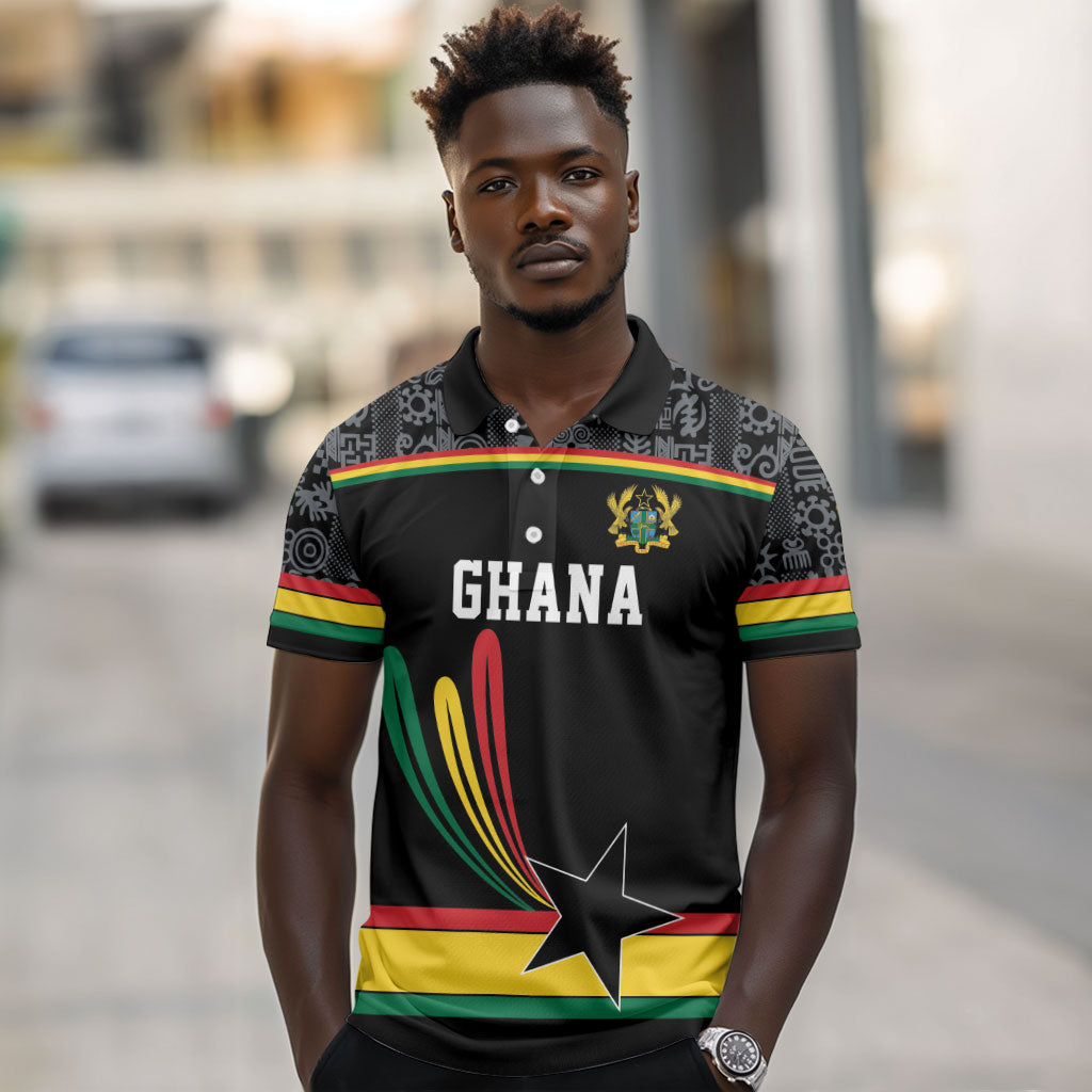 Custom World Football 2026 Ghana Polo Shirt Black Star Adinkra Heritage Black Version