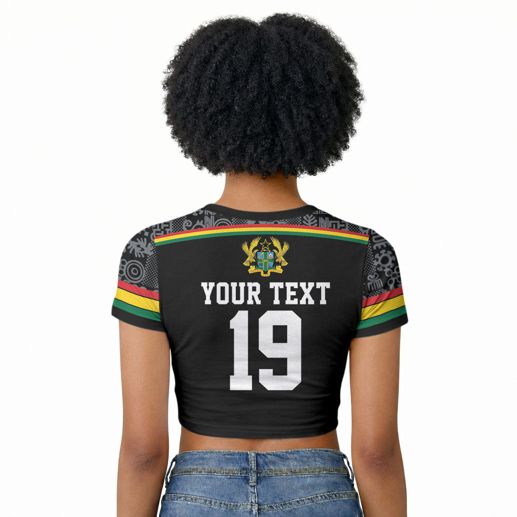 Custom World Football 2026 Ghana Raglan Cropped T shirt Black Star Adinkra Heritage Black Version