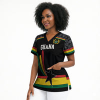 Custom World Football 2026 Ghana Scrub Top Black Star Adinkra Heritage Black Version