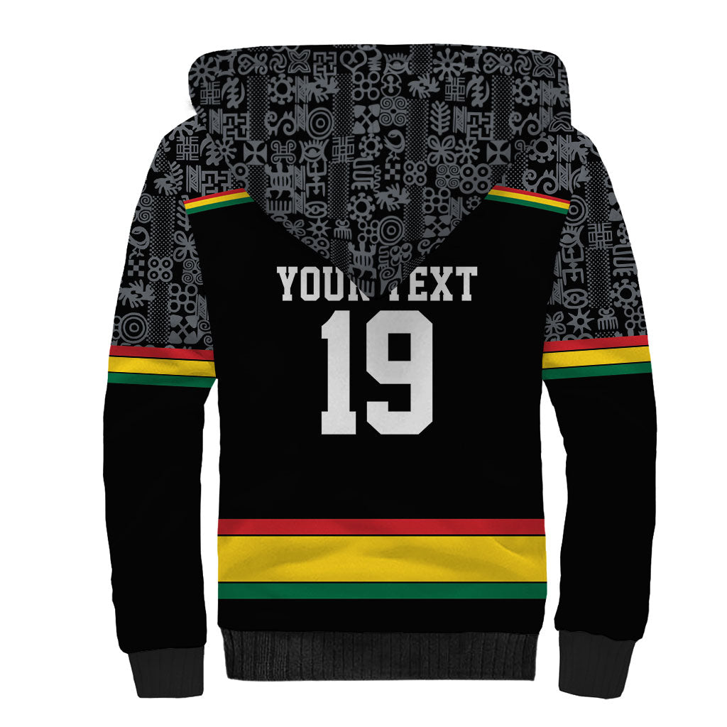 Custom World Football 2026 Ghana Sherpa Hoodie Black Star Adinkra Heritage Black Version