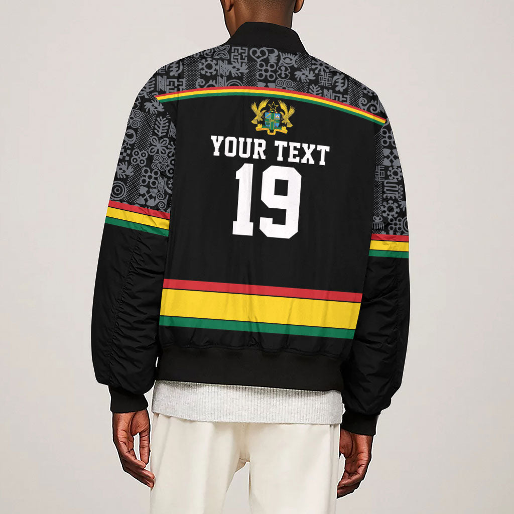 Custom World Football 2026 Ghana Sleeve Zip Bomber Jacket Black Star Adinkra Heritage Black Version