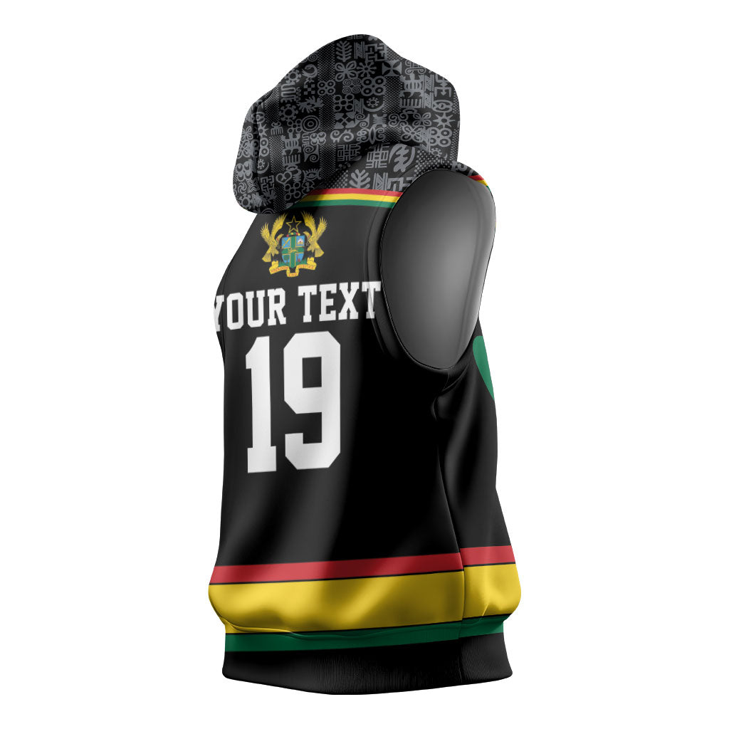 Custom World Football 2026 Ghana Sleeveless Hoodie Black Star Adinkra Heritage Black Version