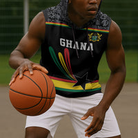 Custom World Football 2026 Ghana Sleeveless Hoodie Black Star Adinkra Heritage Black Version