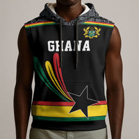 Custom World Football 2026 Ghana Sleeveless Hoodie Black Star Adinkra Heritage Black Version