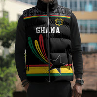 Custom World Football 2026 Ghana Sleeveless Puffer Jacket Black Star Adinkra Heritage Black Version