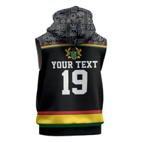 Custom World Football 2026 Ghana Sleeveless Zip Hoodie Black Star Adinkra Heritage Black Version