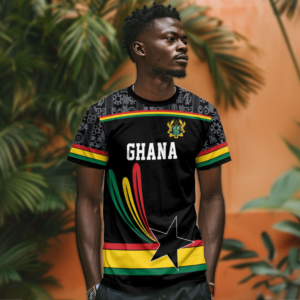 Custom World Football 2026 Ghana T shirt Black Star Adinkra Heritage Black Version