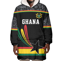 Custom World Football 2026 Ghana Wearable Blanket Hoodie Black Star Adinkra Heritage Black Version