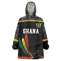 Custom World Football 2026 Ghana Wearable Blanket Hoodie Black Star Adinkra Heritage Black Version